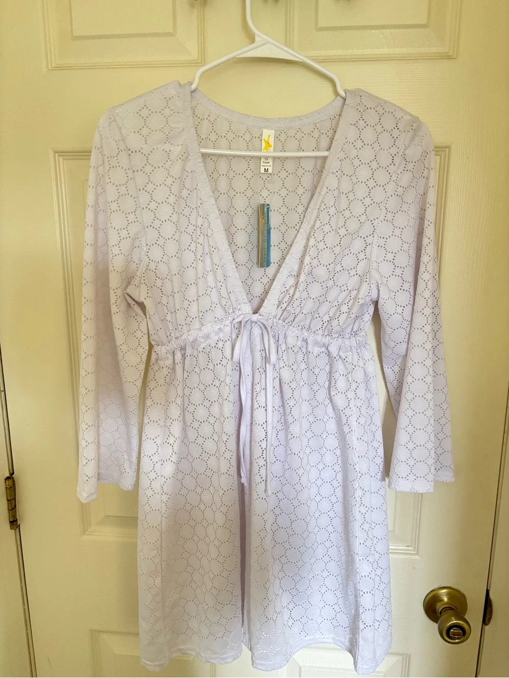 Light white  Eyelet Swim Coverup with Tie Front